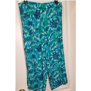 Caribbean Joe Pants Womens Size PL Casual Travel Tropical Rayon Wide Leg Cropped